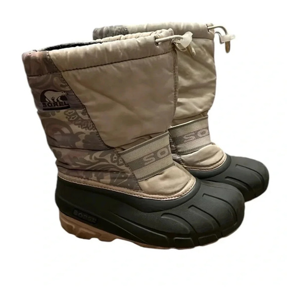 Sorel girls youth Cub Light Pink Floral Print Snow Boots SZ 3 winter waterproof - Picture 1 of 13